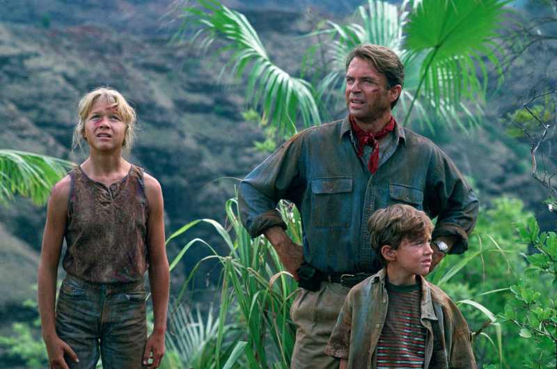 Ariana Richards, Sam Neill e Joseph Mazzello em "Jurassic Park: O Parque dos Dinossauros"