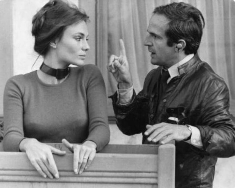 Jacqueline Bisset e François Truffaut em "A Noite Americana"
